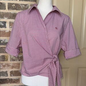 Lauren Ralph Lauren Red & White Gingham Wrap Top Cottagecore Preppy Sz 1X